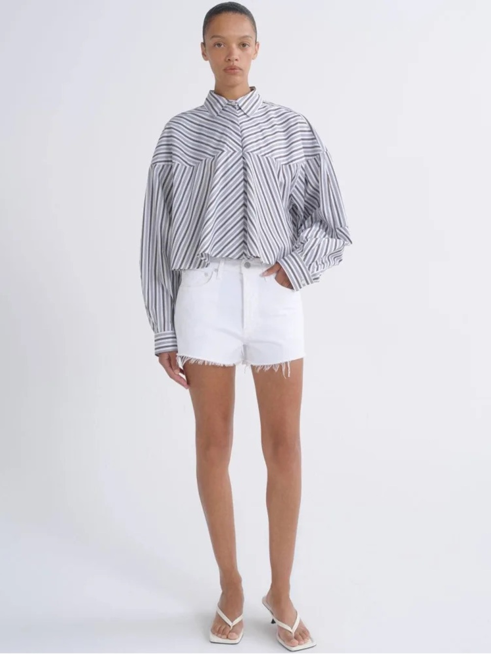 AGOLDE White High-Rise Denim Shorts